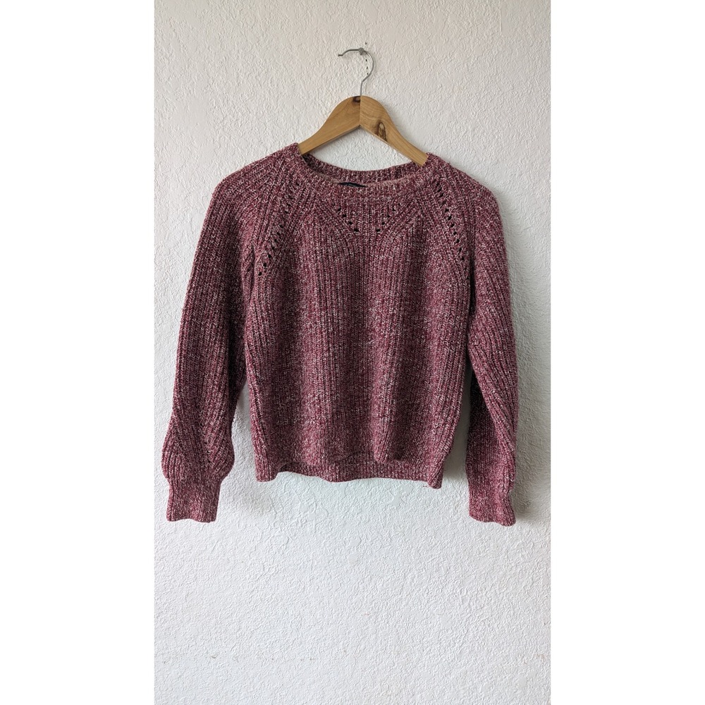 Denver Hayes Womens Burgundy Marled Knit‎ Pointelle Crew Neck Sweater Medium